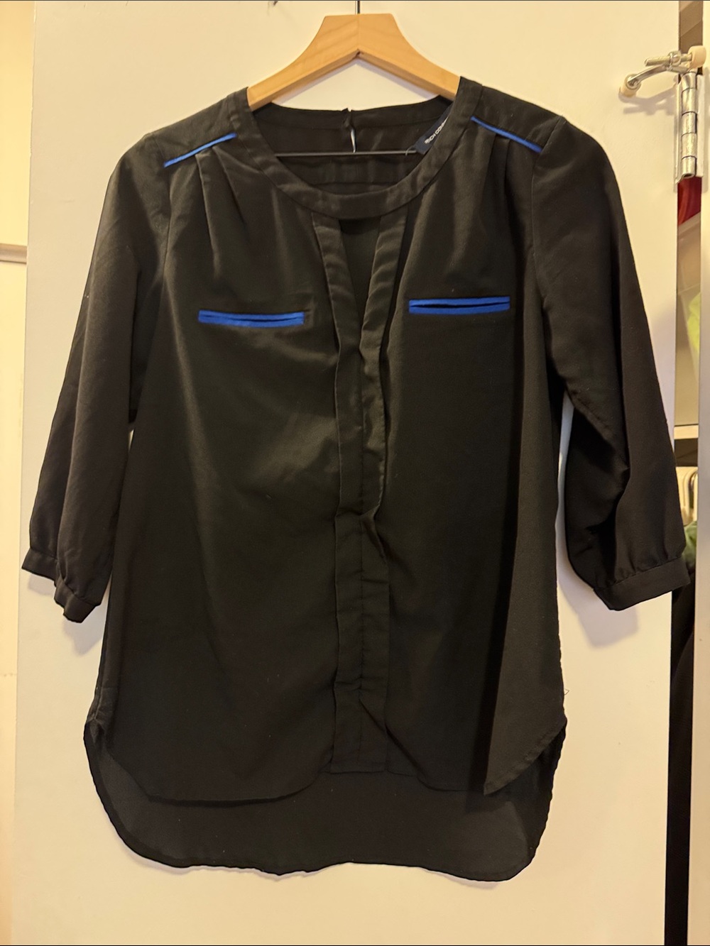 French Connection Black Top with Electric Blue Accent